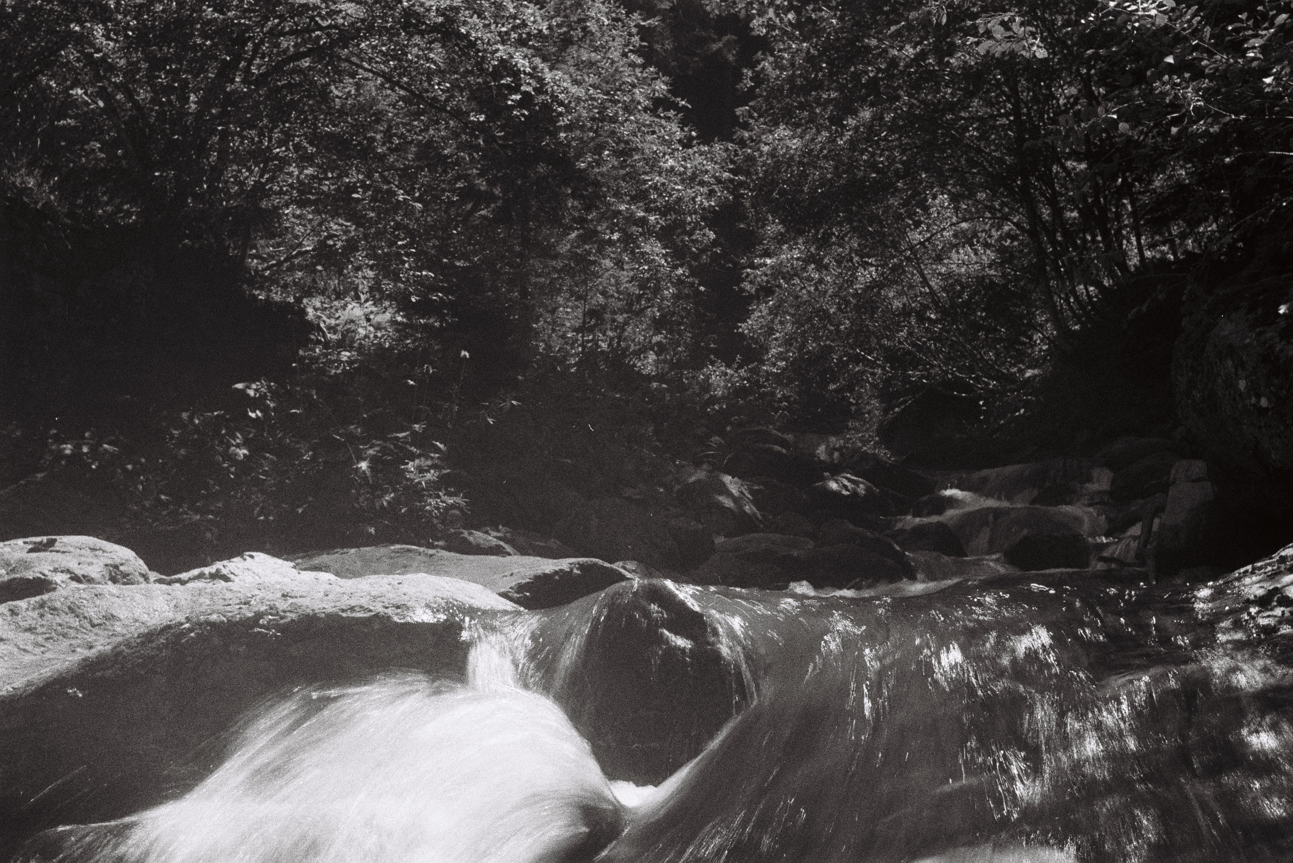 waterfall landscape, black and white film photography